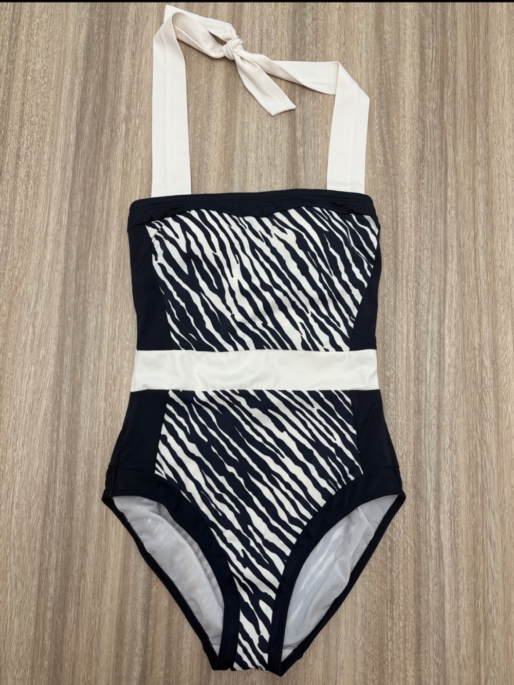 Boden Santorini Animal Print Stripe One Piece Halter Neck Bathing Suit Sz 2 NWT